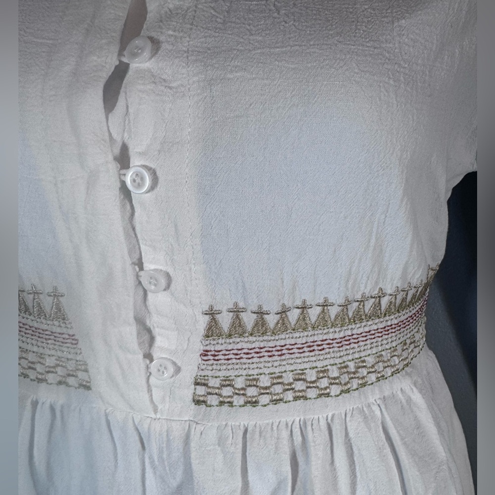 Women’s White Boho Peasant Midi Dress 2XL Embroidered Empire Waist Cottagecore - Picture 5 of 14